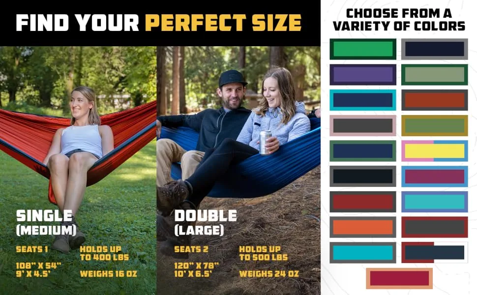 Wise Owl Outfitters Camping Hammock - Portable Hammock, Camping Accessories Single or Double Hammock for Outdoor, Indoor w/Tree Straps Black & Grey Large - Camping Hammock