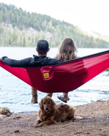 Wise Owl Outfitters Camping Hammock - Portable Hammock, Camping Accessories Single or Double Hammock for Outdoor, Indoor w/Tree Straps Black & Grey Large - People in hammock