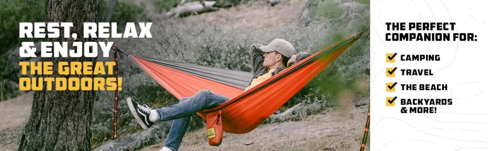 Wise Owl Outfitters Camping Hammock - Portable Hammock, Camping Accessories Single or Double Hammock for Outdoor, Indoor w/Tree Straps Black & Grey Large - Rest, Relax and Enjoy The Great Outdoors