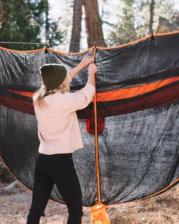 Wise Owl Outfitters Camping Hammock - Portable Hammock, Camping Accessories Single or Double Hammock for Outdoor, Indoor w/Tree Straps Black & Grey Large - Woman and bug net