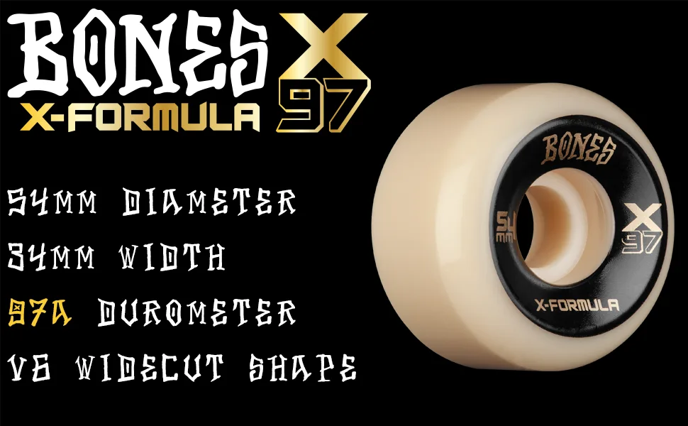 Bones X-Ninety-Seven 97A X-Formula Skateboard Wheels 54mm V6 Wide-cut - Bones X-Formula 54mm 96A V6 Wide-Cut Skateboard Wheels