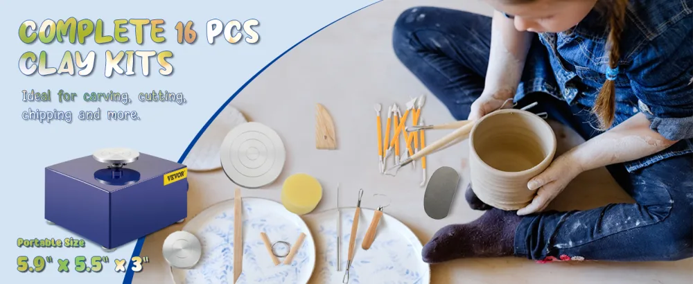 VEVOR Mini Pottery Wheel, Ceramic Wheel Clay Machine Adjustable Speed, Electric Ceramic Work Forming Machine with 3 Turntables and 16pcs Shaping Tools for Art Craft Work Molding Gift and Home DIY - pottery wheel