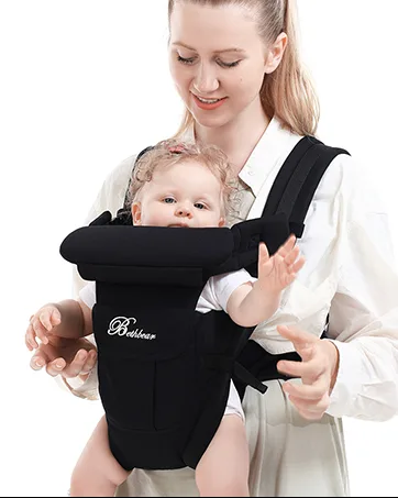 Baby Carrier, SpringBuds 4-in-1 Ergonomic Backpack Baby Wrap Carrier Front and Back for Newborns to Toddlers with Head Support (Black) - SpringBuds