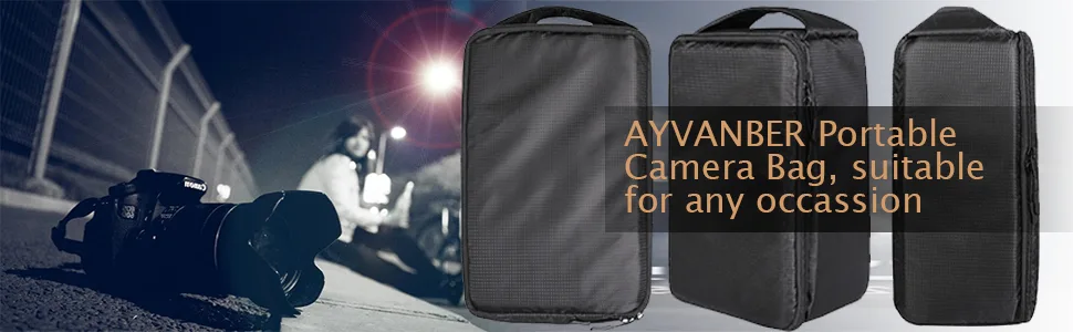 AYVANBER Roomy Camera Protective Bag Insert Waterproof Lens Pouch Shockproof DSLR SLR Carrying Case with Thicken Partition Padded Liner for Sony Canon Nikon Camera Flash Light & Accessories - DSLR SLR Camera Inner Case Bag