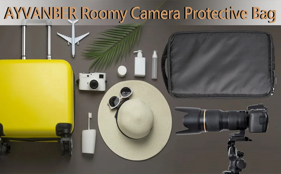 AYVANBER Roomy Camera Protective Bag Insert Waterproof Lens Pouch Shockproof DSLR SLR Carrying Case with Thicken Partition Padded Liner for Sony Canon Nikon Camera Flash Light & Accessories - Roomy Camera Protective Bag