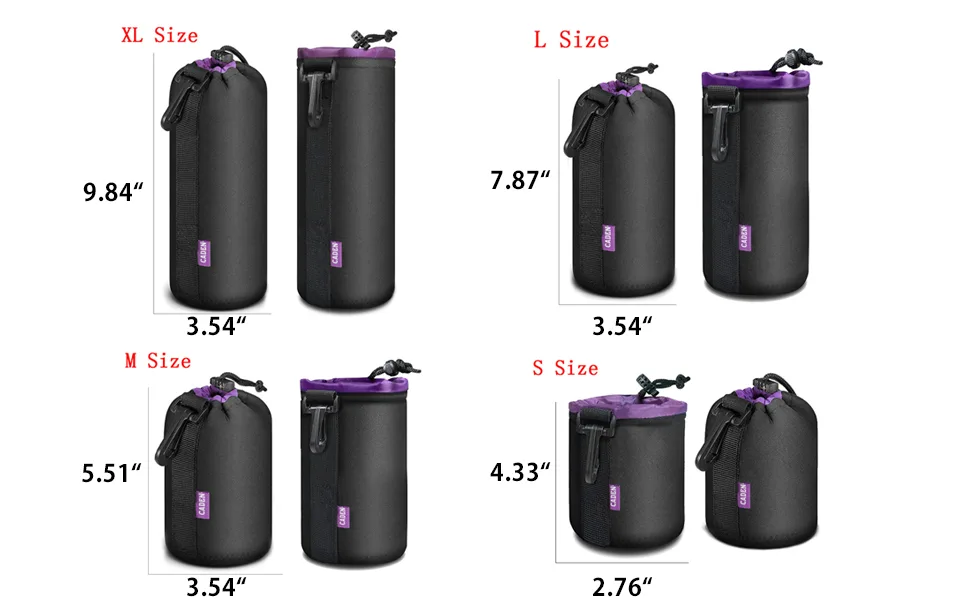 CADeN Lens Pouch Set 4 Pack Replacement Compatible for Canon, Nikon, Sony, Pentax, Olympus (Small, Medium, Large, X Large) Camera Lens Case Bag Thick Protective Neoprene Pouch Soft Plush for DSLR Lens 4pcsSMLXL Set - main2