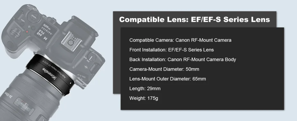 Commlite CM-EF-EOS R Lens Adapter, Electronic Auto-Focus EF to R Mount Adapter for Canon EF/EF-S Lens to EOS R, EOS RP, EOS R6, EOS R5 Series Mirrorless Cameras - product information 13