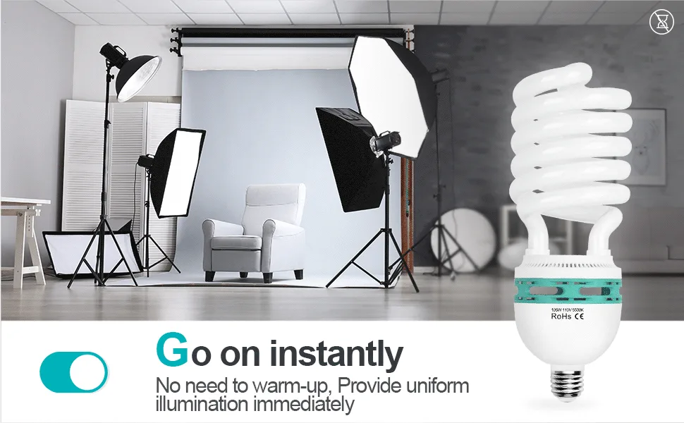 EMART Full Spectrum Light Bulb, 2 x 105W 5500K CFL Daylight for Photography Photo Video Studio Lighting 2 Count (Pack of 1) - go on instantly