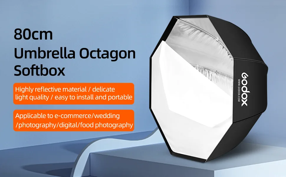 GODOX 32"/ 80cm Umbrella Octagon Portable Softbox Reflector for Studio Photography Speedlite Flash (80cm Octagon Softbox) - Godox 80cm Foldable Portable Umbrella Octagon Softbox