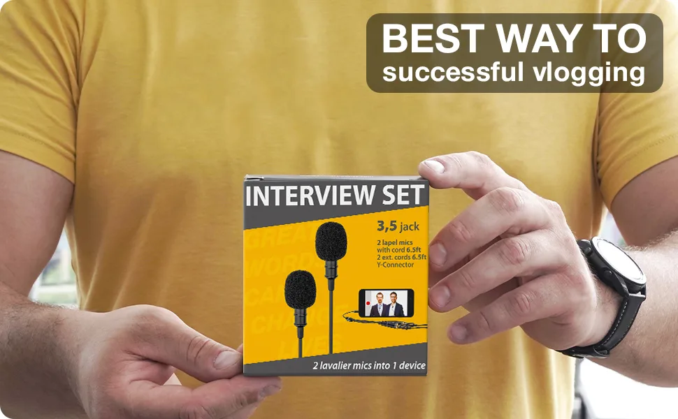 PowerDeWise Professional Grade 2 Lavalier Clip-On Microphones Set for Dual Interview - Double Lav Lapel Microphone - Use for iPhone Phone Camera - Blogging Video Recording Noise Cancelling 3.5mm Mic - Professional Grade 2 Lavalier Lapel Microphones Set for Dual Interview - Dual Lavalier Microphone