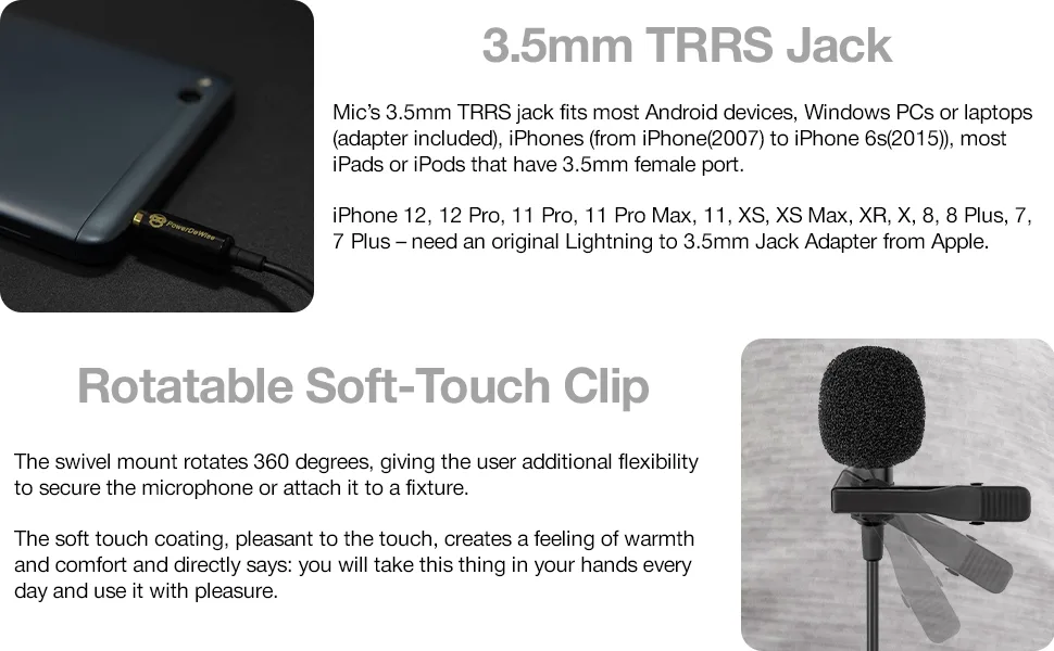 PowerDeWise Professional Grade 2 Lavalier Clip-On Microphones Set for Dual Interview - Double Lav Lapel Microphone - Use for iPhone Phone Camera - Blogging Video Recording Noise Cancelling 3.5mm Mic - Professional Grade 2 Lavalier Lapel Microphones Set for Dual Interview - Dual Lavalier Microphone