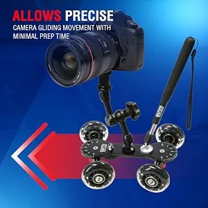 Vidpro SK-22 Professional Skater Dolly - Rolling Slider for DLSR Cameras & Camcorders Ideal for Low-Level Shooting & Panning 25 Lbs Capacity Smooth Rubber Wheels 7 Mounting Points & Extendable Handle - product information 2