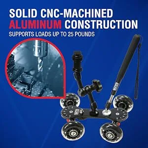 Vidpro SK-22 Professional Skater Dolly - Rolling Slider for DLSR Cameras & Camcorders Ideal for Low-Level Shooting & Panning 25 Lbs Capacity Smooth Rubber Wheels 7 Mounting Points & Extendable Handle - product information 5