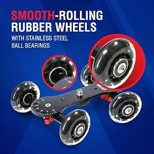 Vidpro SK-22 Professional Skater Dolly - Rolling Slider for DLSR Cameras & Camcorders Ideal for Low-Level Shooting & Panning 25 Lbs Capacity Smooth Rubber Wheels 7 Mounting Points & Extendable Handle - product information 6