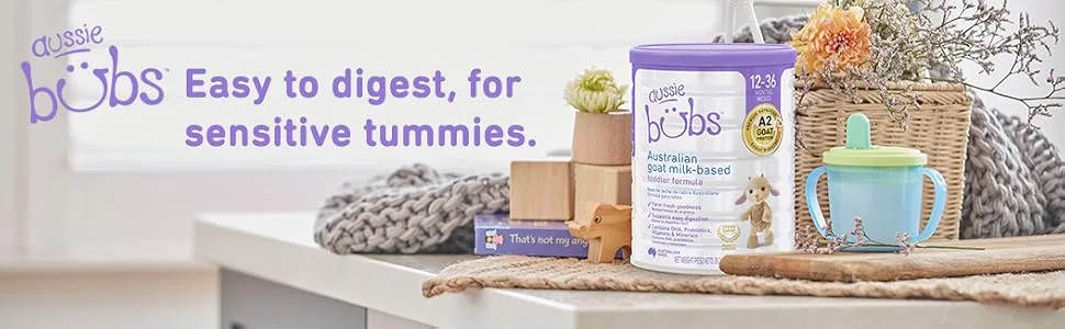 Aussie Bubs Australian Goat Milk-Based Toddler Formula, For Kids 12-36 months, Made with Fresh Goat Milk, 28.2 oz - Aussie Bubs Toddler Goat Milk Formula on table