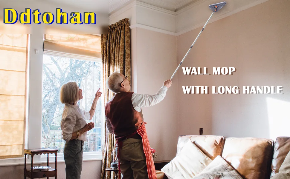 Wall Mop,Wall Cleaner Mop with Long Handle - Ceiling Cleaner and Baseboard Duster for Wall Washer Cleaning Ceiling Window Floor with Extension Pole 39" to 85", 6 Replacement Pads and Window Squeegee Gray - wall cleaner with long handle