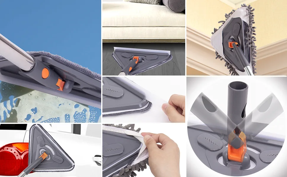 Wall Mop,Wall Cleaner Mop with Long Handle - Ceiling Cleaner and Baseboard Duster for Wall Washer Cleaning Ceiling Window Floor with Extension Pole 39" to 85", 6 Replacement Pads and Window Squeegee Gray - wall mop with long handle