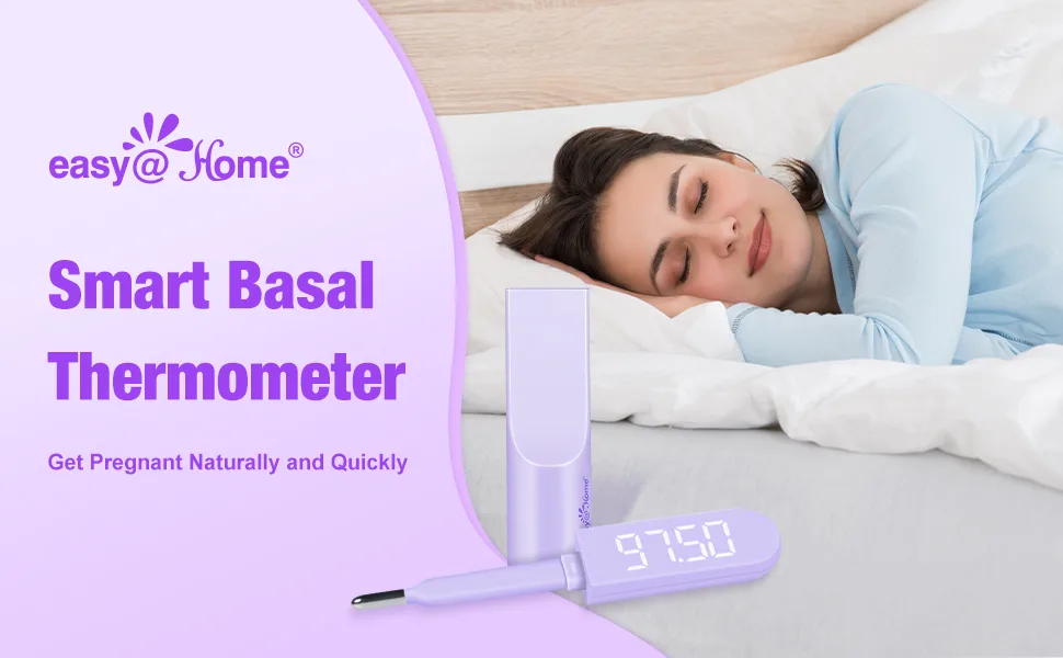 EasyHome Basal Body Thermometer: Accurate BBT Thermometer for Ovulation - Bluetooth & USB Rechargeable & LED Display - 1/100th Degree High Precision and Memory Recall with Premom App - EBT089 Purple - basal body thermometer