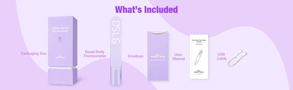 EasyHome Basal Body Thermometer: Accurate BBT Thermometer for Ovulation - Bluetooth & USB Rechargeable & LED Display - 1/100th Degree High Precision and Memory Recall with Premom App - EBT089 Purple - ovulation thermometer