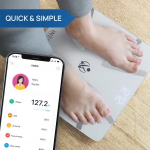 INEVIFIT Smart Body Fat Scale, Highly Accurate Bluetooth Digital Bathroom Body Composition Analyzer, Measures Weight, Body Fat, Water, Muscle, BMI, Visceral Fat & Bone Mass for Unlimited Users White - Bluetooth Body Fat Scale