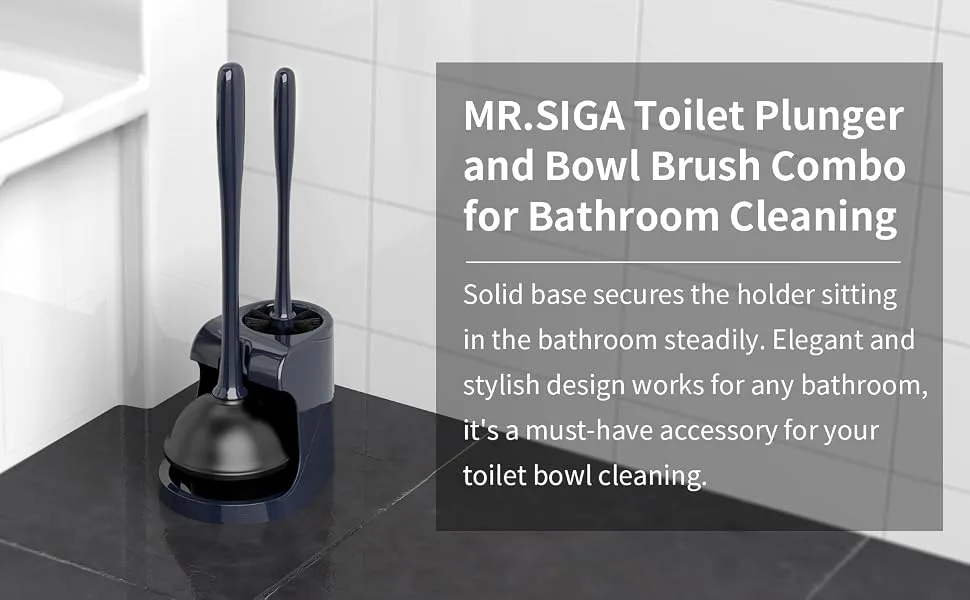 MR.SIGA Toilet Plunger and Bowl Brush Combo for Bathroom Cleaning, Navy - MR.SIGA