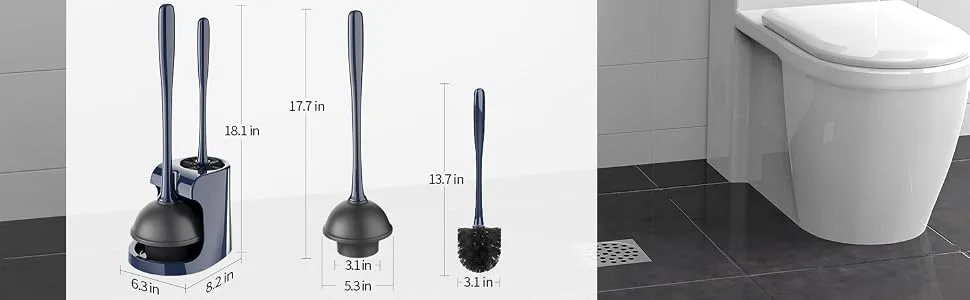 MR.SIGA Toilet Plunger and Bowl Brush Combo for Bathroom Cleaning, Navy - mr.siga