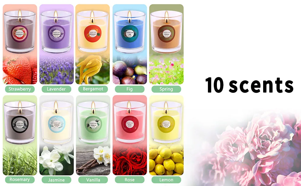 20 Pack Strong Scented Candles Gift Set with 10 Fragrances for Home and Women, Aromatherapy Soy Wax Glass Jar Candle - 10 scents