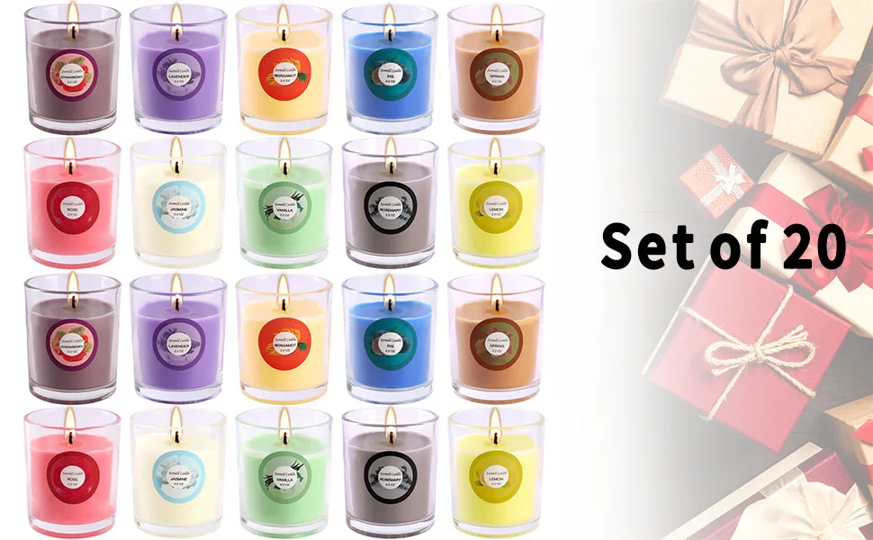 20 Pack Strong Scented Candles Gift Set with 10 Fragrances for Home and Women, Aromatherapy Soy Wax Glass Jar Candle - product information 1