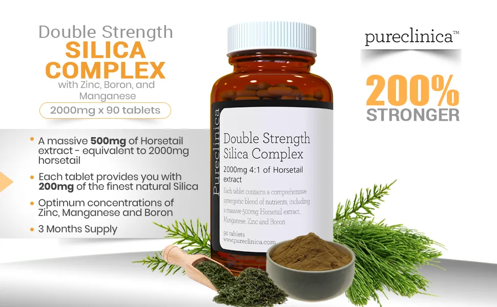 Double Strength Silica Complex  6 Month Supply! (2000mg Horsetail Extract x 180 Tablets(2 Bottles of 90)) - SILICA