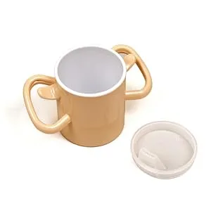 Ableware Artho Easy-to-Grasp Thumbs-Up Lightweight Drinking Cup with Lid - SP Ableware Maddak Arthro Thumbs Up Cup Tremors Trembling Drinking Aid Dual Handles Lid Arthritis