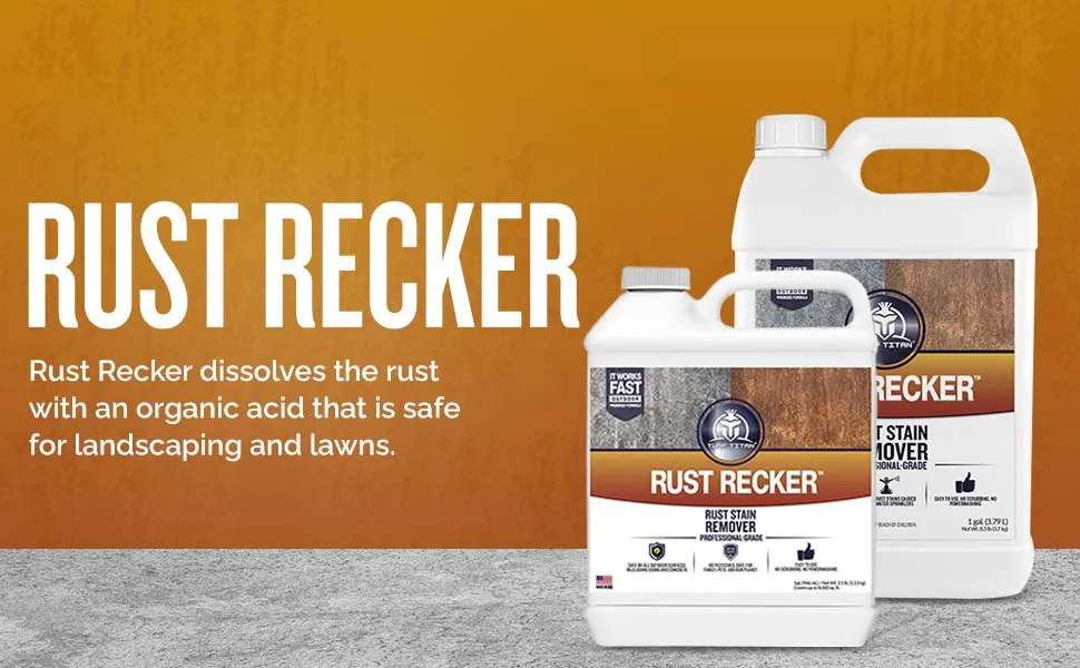 Turf Titan Rust Recker - Liquid Rust Remover for Metal and Other Materials - Concrete Rust Remover - Powerful Rust Remover for Concrete, Brick, and More - Easy-to-Use Rust Stain Remover - Turf Titan Rust Recker