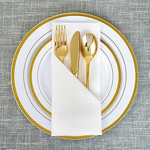 320 Gold Plastic Silverware Set - Plastic Cutlery Set - Disposable Flatware - 160 Plastic Forks, 80 Plastic Spoons, 80 Cutlery Knives Heavy Duty Silverware for Party Bulk Pack 320Pack Gold - plastic silverware