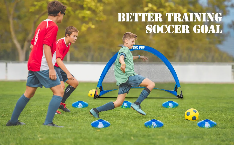 Portable Pop Up Soccer Goal Net Set for Kids or Adaults Trainning and Backyard Playing with Carrying Case, Training Cones and Target 2.5ft Blue - product information 10