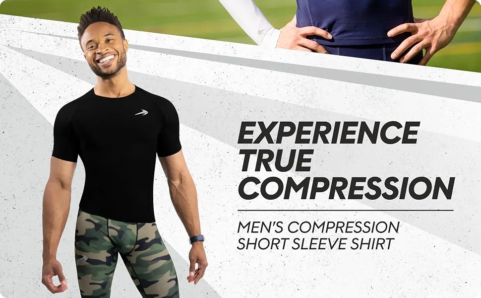 CompressionZ Men's Short Sleeve Compression Shirt - Athletic Base Layer Black X-Large - sports spanx tights boys tight with pocket mens exercise athletic work out anti chafing