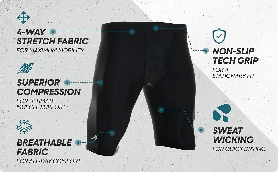 CompressionZ Compression Shorts Men with Pockets - Performance Sport Spandex Compression Underwear 8" Black Performance Shorts X-Large - layer cool rash skin weather biking invierno winter thermal base layer licras termicas hombre under
