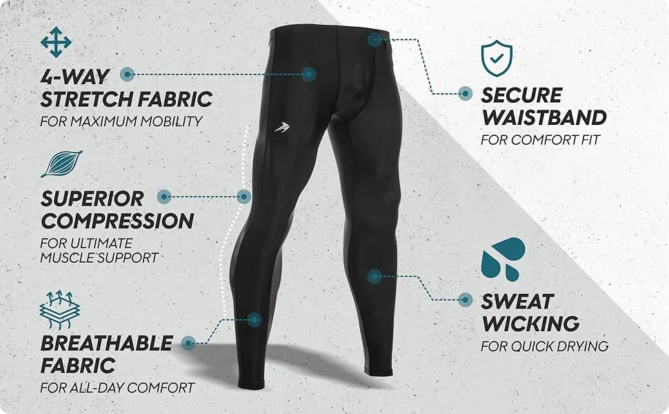 CompressionZ Men's Compression Pants Base Layer Running Tights Mens Leggings for Sports Black Large - baselayer winter licras termicas hombre invierno running pantalon termico para hombre cycling base