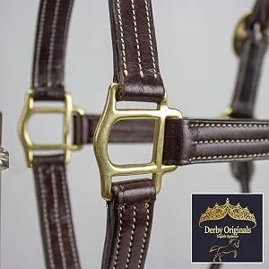 Derby Originals Coventry Triple Stitch Adjustable Leather Halter - Multiple Sizes Available Full/Average - Close up brass hardware