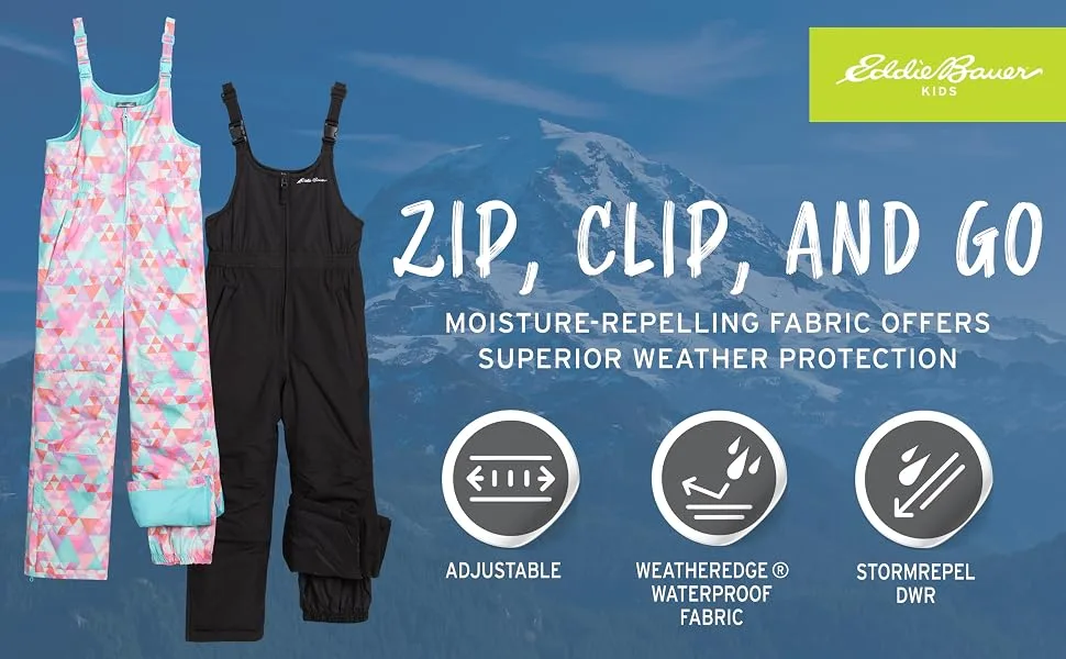 Eddie Bauer Kids' Snow Bib - Insulated Waterproof Snow Ski Pant Overalls For Boys And Girls (3-20) Prism Pink 7-8 - icons