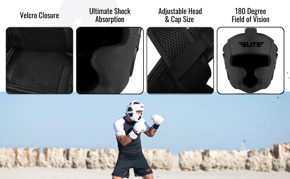 Elite Sports Best Celestial Head Guard, a Complete Package for MMA and Kickboxing Trainees, Muay Thai Boxing Safety Head Guard for Men Black - HEAD
