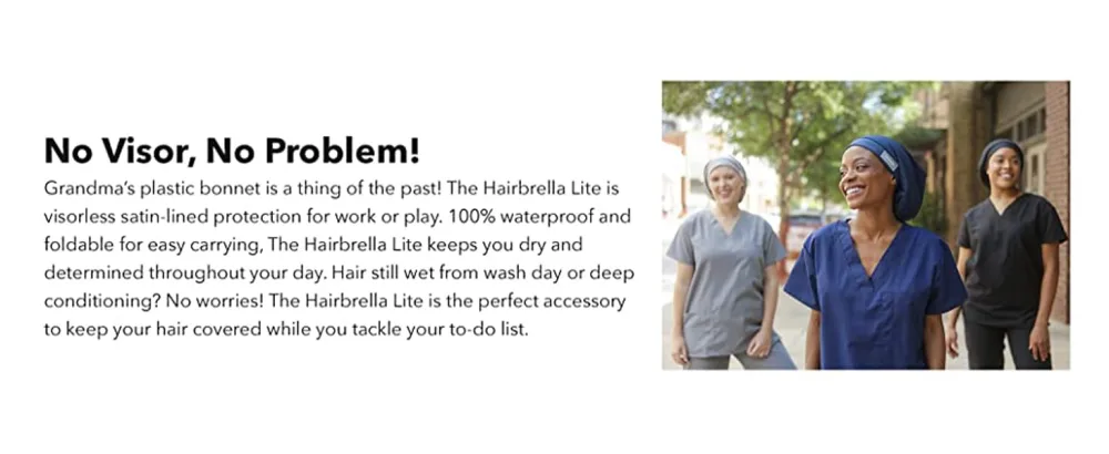 Hairbrella Lite Womens Rain Hat - Satin-Lined Waterproof Hair Protection with Adjustable Strap, Packable Black Classic - Rain Hat