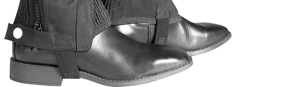 HORZE Amara Kids' Equestrian English Riding Unisex Half Chaps | Synthetic Leather Pair | Zip-Up - Black - Black Small - secure half chaps