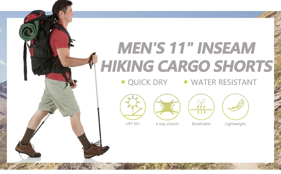 Little Donkey Andy Men's Stretch Quick Dry Cargo Shorts for Hiking, Camping, Travel Khaki Large - mens cargo shorts