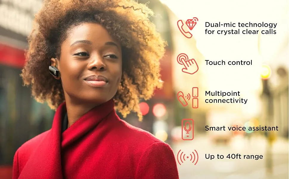 Motorola Bluetooth Earpiece HK385 in-Ear Wireless Mono Headset with CVC Touch Control for Clear Voice Calls - IPX4 Sweat Resistant, Smart Touch/Voice Control, Noise Suppression, Multipoint Connect - HK385 In-Ear Wireless Mono Headset w CVC Touch control