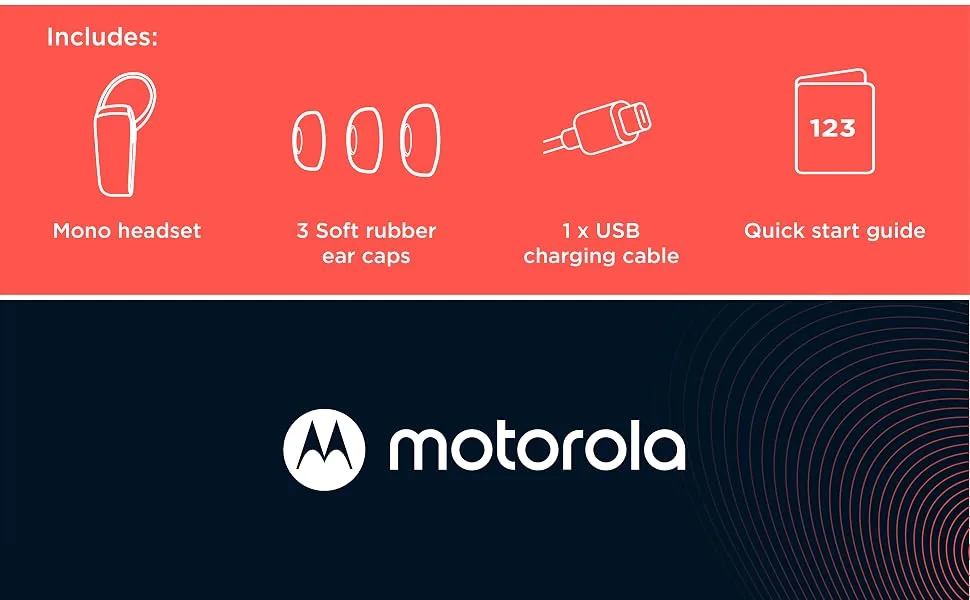 Motorola Bluetooth Earpiece HK385 in-Ear Wireless Mono Headset with CVC Touch Control for Clear Voice Calls - IPX4 Sweat Resistant, Smart Touch/Voice Control, Noise Suppression, Multipoint Connect - HK385 In-Ear Wireless Mono Headset w CVC Touch control