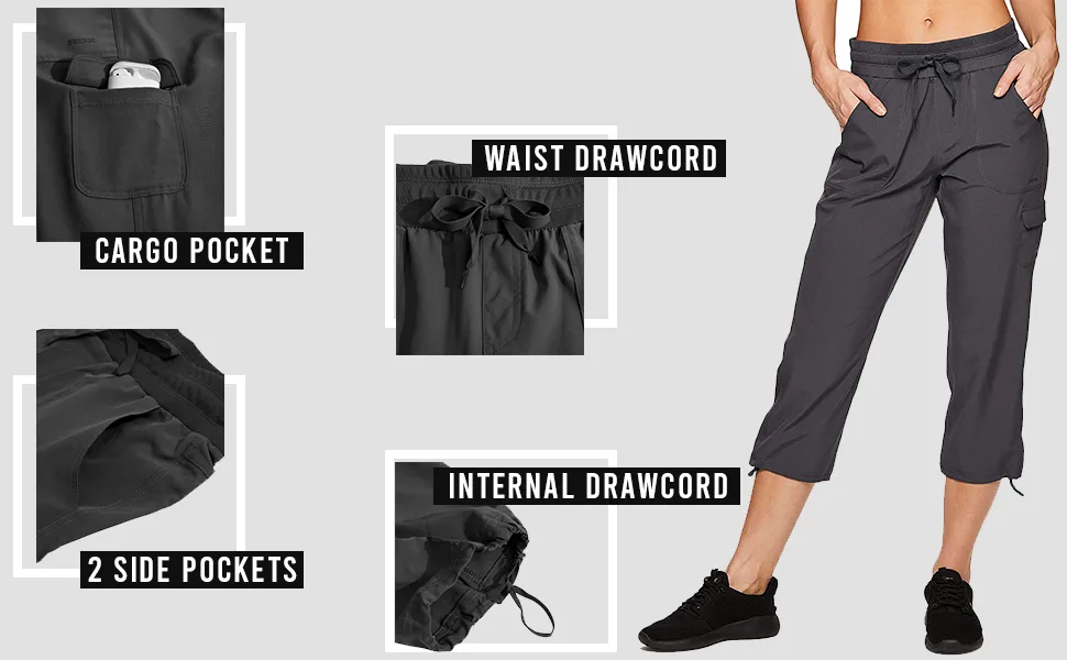 RBX Active Women's Plus Size Fashion Lightweight Woven Body Skimming Drawstring Cargo Capri Pant Jet Black 2X - What We Do