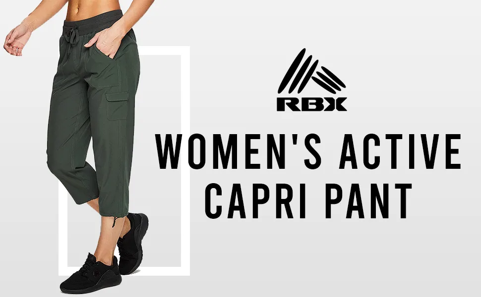 RBX Active Women's Plus Size Fashion Lightweight Woven Body Skimming Drawstring Cargo Capri Pant Jet Black 2X - womens active pants capri