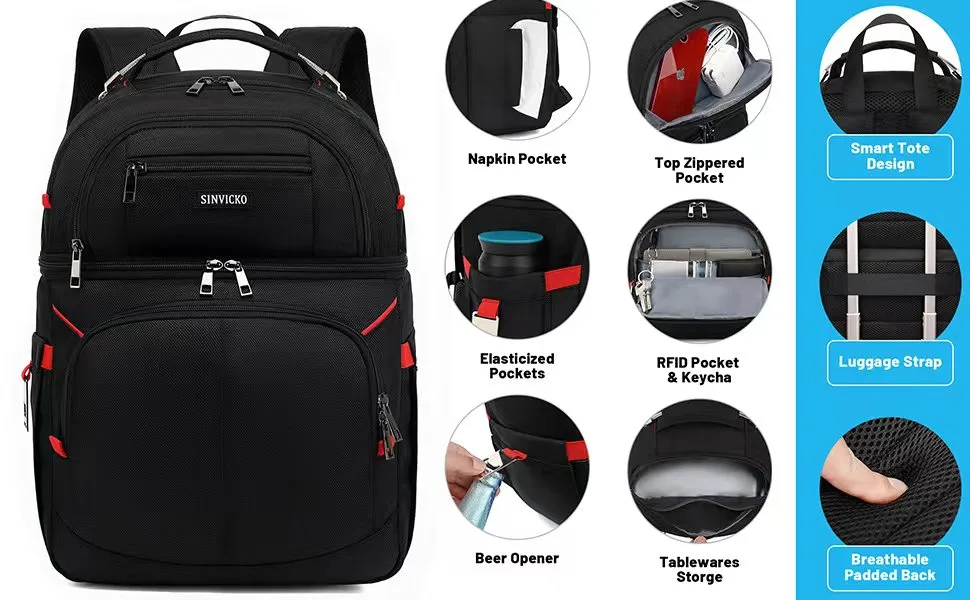 Insulated Cooler Backpack - Keeps 30 Cans Hot/Cold for Up to 12 Hours - Waterproof & Leak Proof Soft Cooler Bag - Insulated Backpack Cooler - Lunch Backpack for Men Women Red - Insulated Cooler Backpack