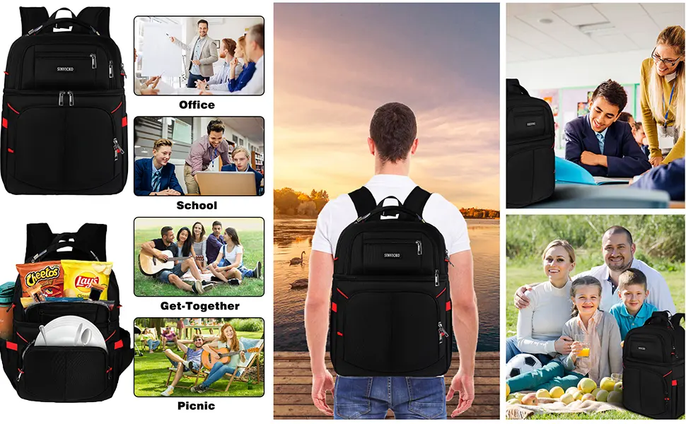 Insulated Cooler Backpack - Keeps 30 Cans Hot/Cold for Up to 12 Hours - Waterproof & Leak Proof Soft Cooler Bag - Insulated Backpack Cooler - Lunch Backpack for Men Women Red - Insulated Cooler Backpack