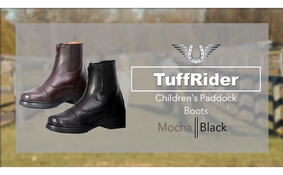 TuffRider Children's Starter Front Zip Paddock Boots | Kids Equestrian Horse Riding English Boots 5 Big Kid Black - 3040