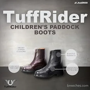 TuffRider Children's Starter Front Zip Paddock Boots | Kids Equestrian Horse Riding English Boots 5 Big Kid Black - 3040